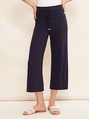 Friends Like These Navy Blue Petite Belted Jersey Wide Leg Culotte Trousers - Image 2 of 4