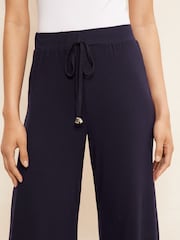 Friends Like These Navy Blue Petite Belted Jersey Wide Leg Culotte Trousers - Image 3 of 4