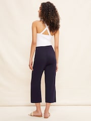 Friends Like These Navy Blue Petite Belted Jersey Wide Leg Culotte Trousers - Image 4 of 4