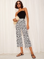 Friends Like These Black/White Belted Jersey Wide Leg Culotte Trousers - Image 3 of 4