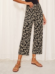Friends Like These Khaki Green Belted Jersey Wide Leg Culotte Trousers - Image 1 of 4