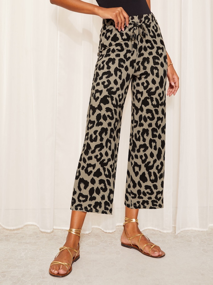 Friends Like These Khaki Green Belted Jersey Wide Leg Culotte Trousers - Image 1 of 4
