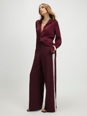 River Island Red Pinstripe Crochet Side Stripe Wide Leg Joggers - Image 1 of 4