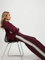 River Island Red Pinstripe Crochet Side Stripe Wide Leg Joggers - Image 2 of 4