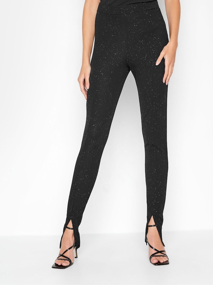 Long Tall Sally Black Glitter Split Hem Stretch Tapered Trousers - Image 1 of 5 Long Tall Sally Black Glitter Split Hem Stretch Tapered Trousers - Image 1 of 5