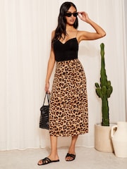 Friends Like These Brown Leopard Woven Spun Bias Midi Printed Skirt - Image 2 of 4