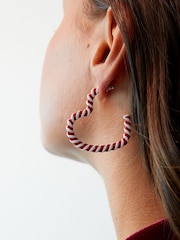 Red/White Christmas Candy Cane Heart Hoop Earrings - Image 2 of 4