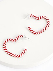 Red/White Christmas Candy Cane Heart Hoop Earrings - Image 4 of 4