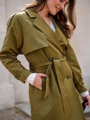 Kaffe Green Lena Knee Length Belted Trench Coat - Image 2 of 8