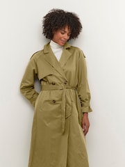 Kaffe Green Lena Knee Length Belted Trench Coat - Image 3 of 8