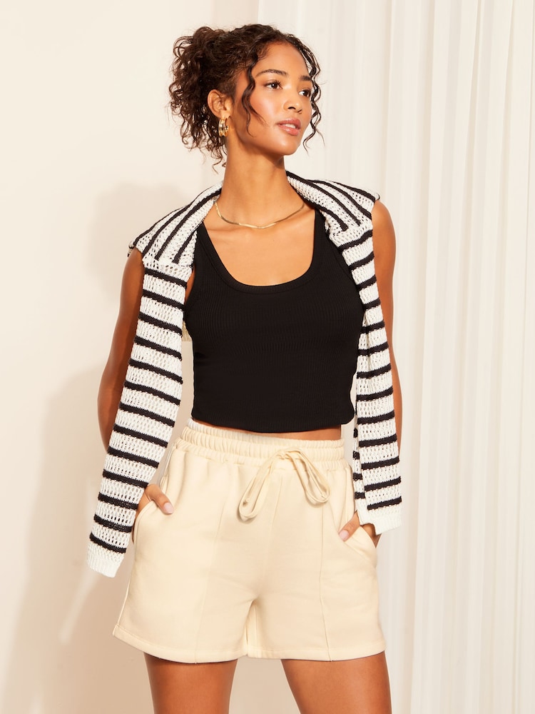 Friends Like These Cream Wide Leg Soft Loopback Jersey Shorts - Image 2 of 4