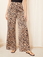 Friends Like These Brown Animal Satin Wide Leg Printed Trousers - Image 1 of 4