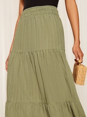 Friends Like These Khaki Green Textured Jersey Boho Style Midi Skirt - Image 3 of 4