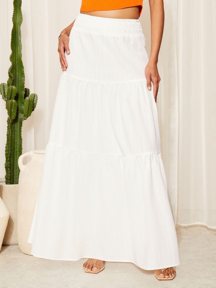Friends Like These White Textured Jersey Boho Style Midi Skirt - Image 1 of 4 Friends Like These White Textured Jersey Boho Style Midi Skirt - Image 1 of 4
