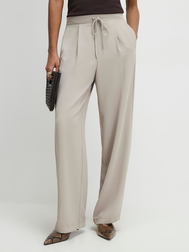 River Island Natural Tailored Drawstring Wide Leg Trousers - Image 1 of 4 River Island Natural Tailored Drawstring Wide Leg Trousers - Image 1 of 4