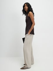 River Island Natural Tailored Drawstring Wide Leg Trousers - Image 2 of 4