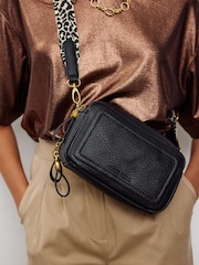 Oliver Bonas Black Leopard Print Strap Simen Cross-Body Bag - Image 1 of 7