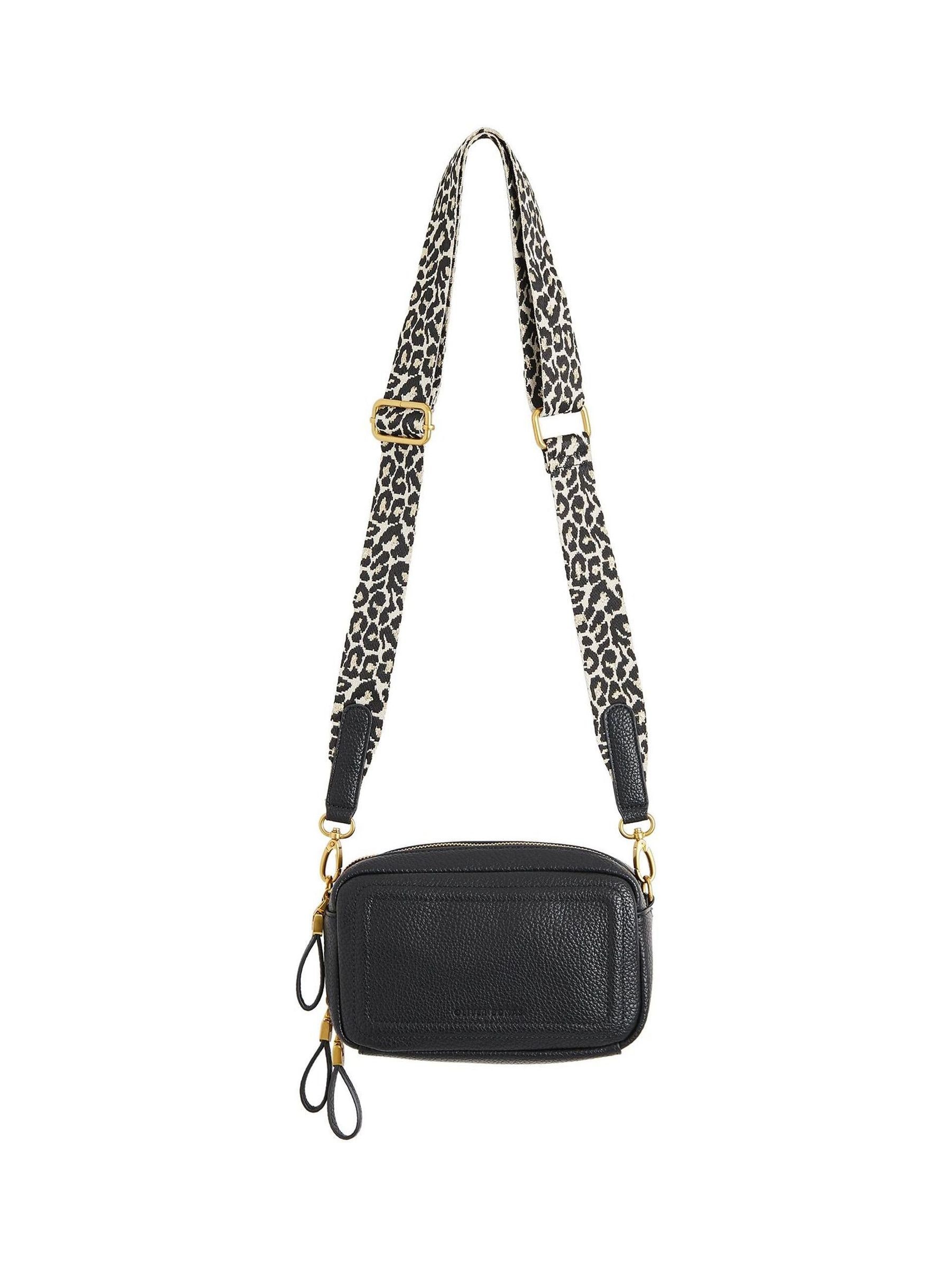 Oliver Bonas Black Leopard Print Strap Simen Cross Body Bag