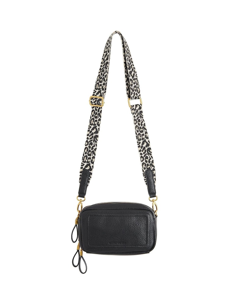 Oliver Bonas Black Leopard Print Strap Simen Cross-Body Bag - Image 2 of 7