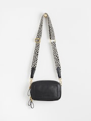 Oliver Bonas Black Leopard Print Strap Simen Cross-Body Bag - Image 3 of 7