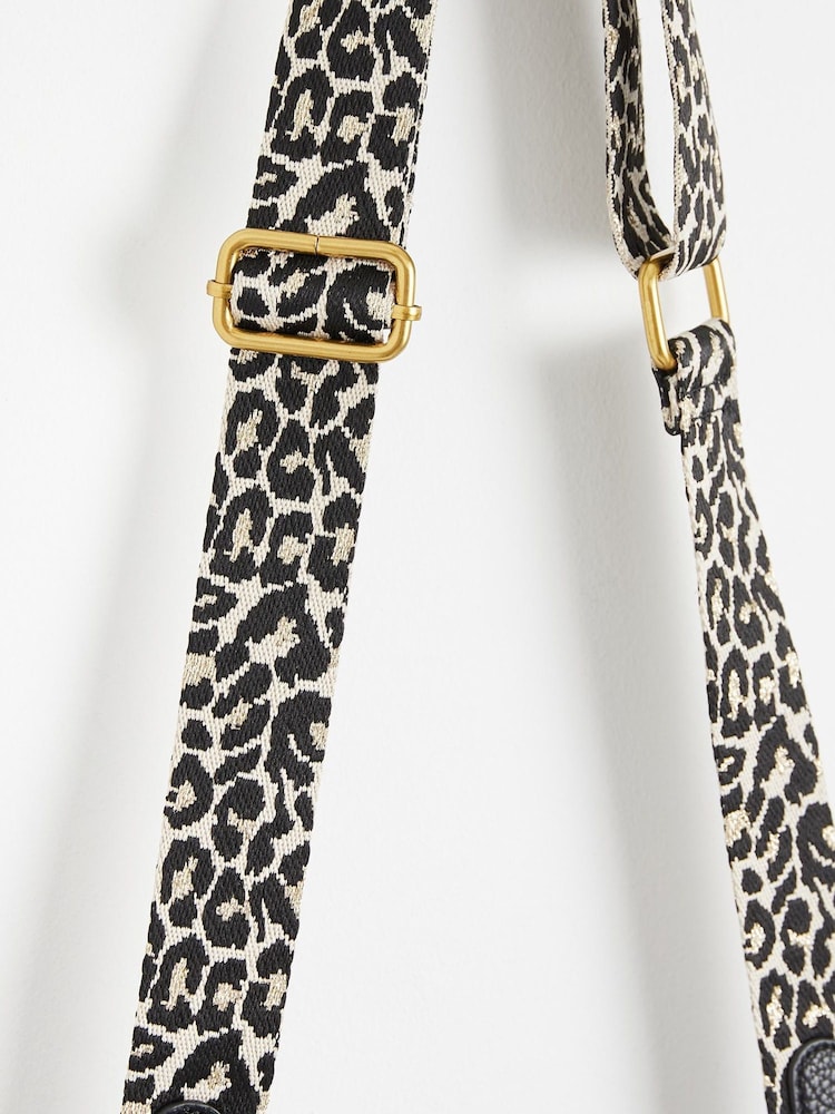 Oliver Bonas Black Leopard Print Strap Simen Cross-Body Bag - Image 7 of 7