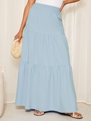 Friends Like These Navy Blue Textured Jersey Boho Style Midi Skirt - Image 1 of 4