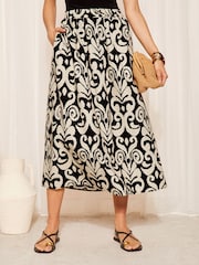 Friends Like These Black/White Circle Cotton Printed Midi Skirt - Image 1 of 4