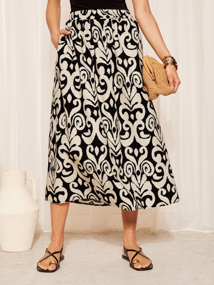 Friends Like These Black/White Circle Cotton Printed Midi Skirt - Image 1 of 4