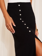 Friends Like These Black Button Detail Linen Midi Skirt - Image 3 of 4