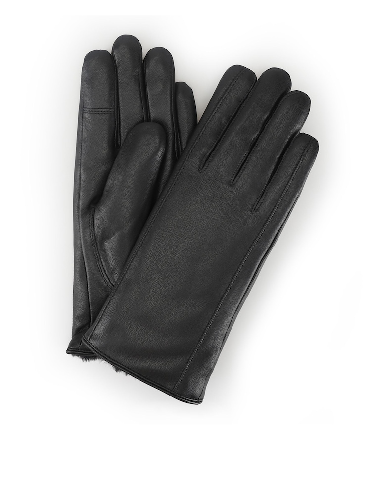 Negro - Totes Isotoner Premium Leather Gloves with Faux Fur Lining and Smartouch - Imagen 2 de 5 Negro - Totes Isotoner Premium Leather Gloves with Faux Fur Lining and Smartouch - Imagen 2 de 5