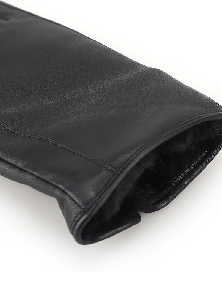 Negro - Totes Isotoner Premium Leather Gloves with Faux Fur Lining and Smartouch - Imagen 5 de 5 Negro - Totes Isotoner Premium Leather Gloves with Faux Fur Lining and Smartouch - Imagen 5 de 5