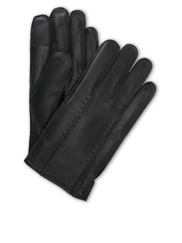 Totes Black Isotoner Premium Leather Gloves with Stitching Detail and Smartouch - Image 2 of 5