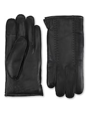 Totes Black Isotoner Premium Leather Gloves with Stitching Detail and Smartouch - Image 3 of 5