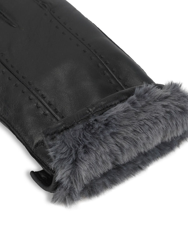 Totes Black Isotoner Premium Leather Gloves with Stitching Detail and Smartouch - Image 5 of 5