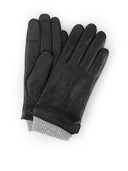 黑色 - Totes Isotoner Premium Leather Gloves with Knitted Cuff and Smartouch - 圖片 2，共 5
