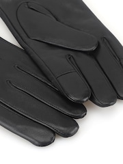 黑色 - Totes Isotoner Premium Leather Gloves with Knitted Cuff and Smartouch - 圖片 4，共 5