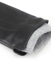 黑色 - Totes Isotoner Premium Leather Gloves with Knitted Cuff and Smartouch - 圖片 5，共 5