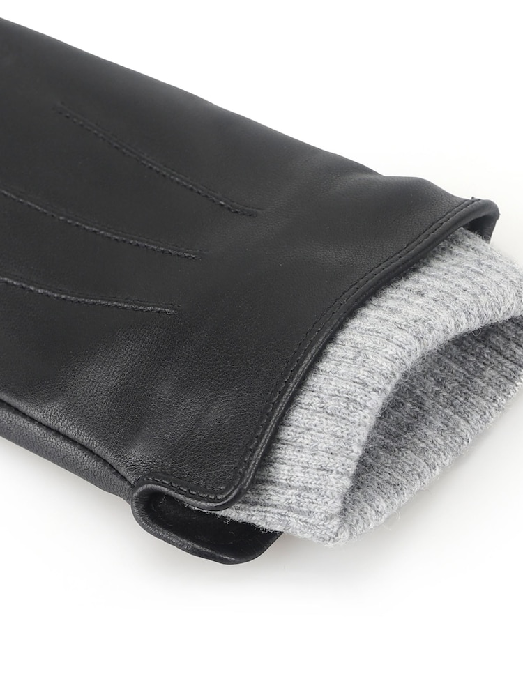 黑色 - Totes Isotoner Premium Leather Gloves with Knitted Cuff and Smartouch - 圖片 5，共 5