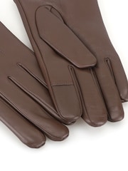 棕色 - Totes Isotoner Premium Leather Gloves with Knitted Cuff and Smartouch - 圖片 4，共 5