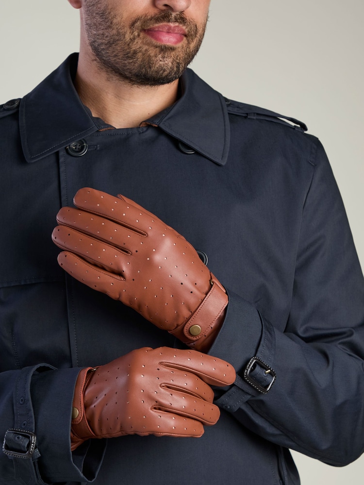 Totes Isotoner Premium Leather Perforated Driving Gloves with Smartouch - Image 1 de 5
