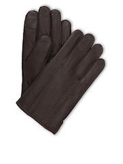 Totes Brown Isotoner Premium Leather Gloves with Stitching Detail and Smartouch - Image 2 of 5