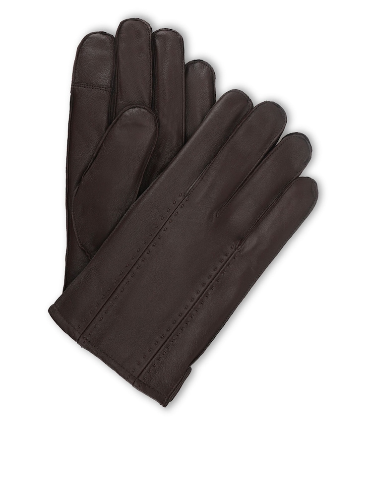Totes Brown Isotoner Premium Leather Gloves with Stitching Detail and Smartouch - Image 2 of 5