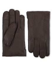 Totes Brown Isotoner Premium Leather Gloves with Stitching Detail and Smartouch - Image 3 of 5