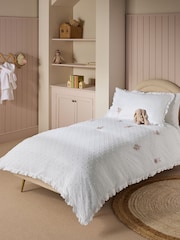 White Embroidered Bunny Ballerinas 100% Cotton Duvet Cover and Pillowcase Set - Image 1 of 6