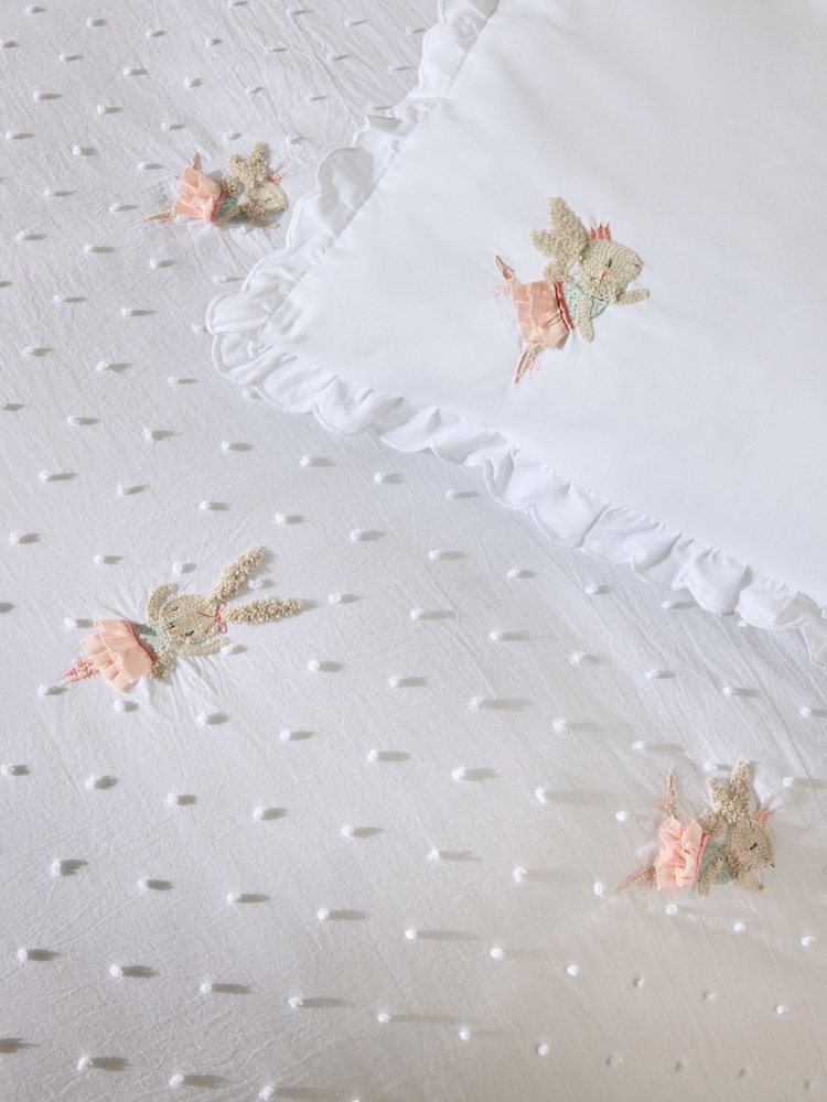 White Embroidered Bunny Ballerinas 100% Cotton Duvet Cover and Pillowcase Set - Image 3 of 6