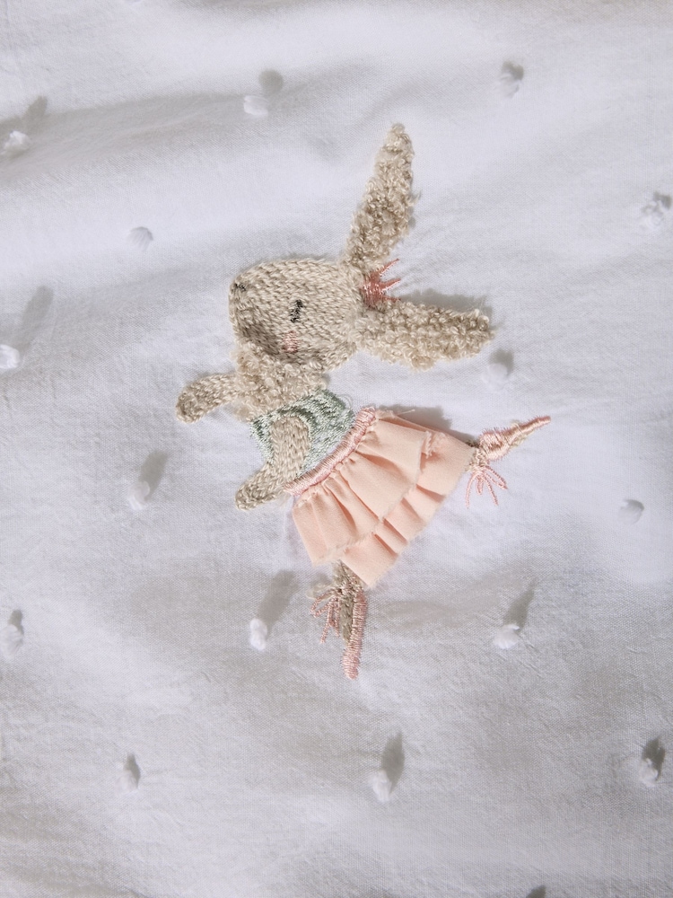 White Embroidered Bunny Ballerinas 100% Cotton Duvet Cover and Pillowcase Set - Image 4 of 6