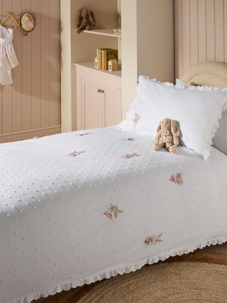 White Embroidered Bunny Ballerinas 100% Cotton Duvet Cover and Pillowcase Set - Image 5 of 6