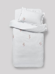 White Embroidered Bunny Ballerinas 100% Cotton Duvet Cover and Pillowcase Set - Image 6 of 6