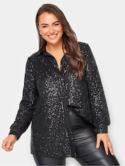 Yours Curve Black London Sequin Shirt - Image 1 of 5