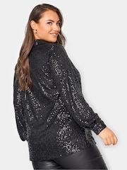 Yours Curve Black London Sequin Shirt - Image 2 of 5